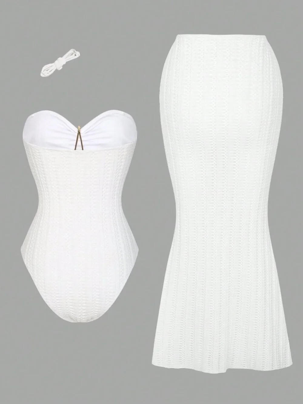 Casual White Women's Beach One-Piece swimSuit & matching coverup skirt